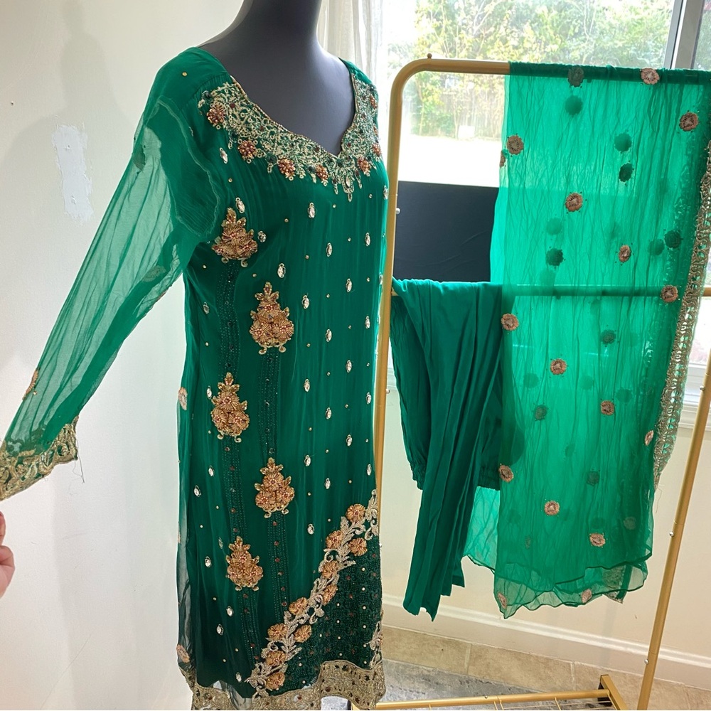 Elegant Green Embroidered Heavy shalwar kameez